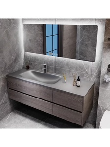 Mueble de baño de lujo ligero e impermeable con lavabo integrado de pizarra curvada en caliente - Product Image 3