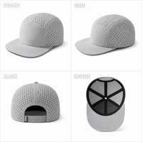 Casquette en maille à séchage rapide, hydrofuge, respirante, à cinq panneaux, visière plate, ajustable 56-62cm, logo personnalisé, vente en gros, OEM, faible MOQ