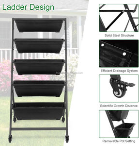 Jardinière verticale autoportante à 5 niveaux avec structure métallique, support surélevé pour plantes et 5 bacs <span class=keywords><strong>en</strong></span> plastique pour patio extérieur et jardin - Product Image 3