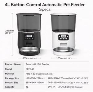 Distributeur automatique de nourriture intelligent pour animaux de compagnie, bol en acier inoxydable, 4L, double alimentation, programmable pour petits animaux - Personnalisé - Product Image 3