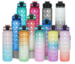 Botella de Agua de Plástico Grande de 1L (32oz) Sin BPA para Gimnasio y Fitness con Diseño <span class=keywords><strong>Deportivo</strong></span> Motivacional y Marcador de Tiempo - Product Image 1