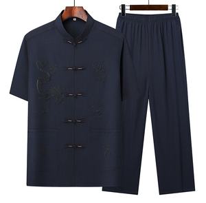 Nouvelle collection 2027 : Chemise d'été KJ pour <span class=keywords><strong>homme</strong></span>, style Tang, <span class=keywords><strong>Hanfu</strong></span> chinois avec boucle chinoise, grande taille, manches courtes, pour papa et grand-père - Product Image 3