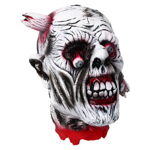 Cabeza de Zombi de Látex para Halloween, Decoración con Piel Agrietada Blanca, <span class=keywords><strong>Ojos</strong></span> <span class=keywords><strong>Ensangrentados</strong></span>, Boca Sangrienta, Detalles de Carne Desgarrada, Doble Uso - Product Image 3