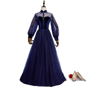 Venta al por mayor hasta el suelo cuello alto vestido de <span class=keywords><strong>fiesta</strong></span> de noche Formal con mangas largas A-line tul vestido de graduación Vestidos De <span class=keywords><strong>Fiesta</strong></span> - Product Image 1