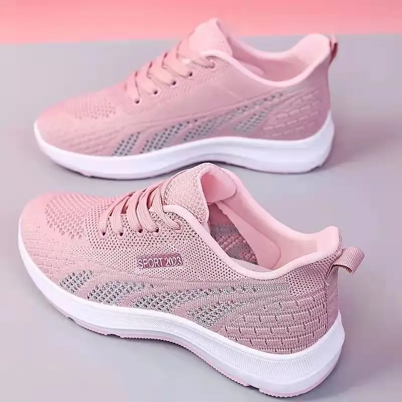 Fashion durable breathable jacquard upper womens fashion walking style daily flexible sneakers shoes stock for woman