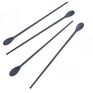 Bacchette e Cucchiaio Personalizzabili con Logo, Ecologici, in Melamina Grigia e Acciaio Inossidabile con <span class=keywords><strong>Silicone</strong></span>, per Cucina Giapponese e Coreana - Product Image 1