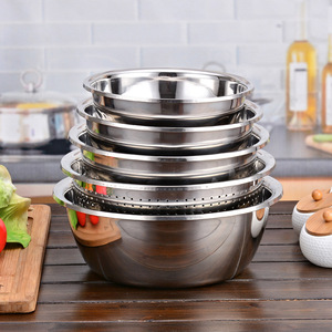 Stainless Steel Basin Set 5 Pieces Thickened Multi Purpose Kitchen Cooking Tool For Vegetable Rice Dough Soup Strainer - Product Image 2