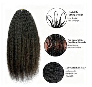 Extensiones de Cabello Remy Brasileño Liso Kinky Directo de Fábrica, Cabello Humano 100% Pre-Enlazado para Trenzas sin Nudos - Product Image 5