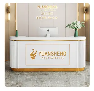 Hochey Medical High Quality Modern White Marble Style reception desk salon design with metal support For Checkout