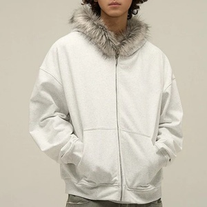 เสื้อฮู้ดดี้ผ้าฝ้ายคุณภาพสูงแบบมีซิป แต่งขนเฟอร์เทียม ทรงโอเวอร์ไซส์ ขาดๆ แบบวินเทจ สกรีนโลโก้แบรนด์ตามสั่ง ขายส่ง - Product Image 6