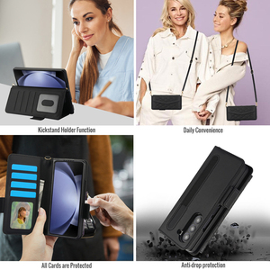 Funda de Cuero PU con Ranuras para Tarjetas y Dinero, Bloqueo RFID, Correa de Cuello, Soporte Plegable para <span class=keywords><strong>Z</strong></span> Fold 7 - Product Image 3