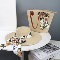 FF5656 Conjunto de Sombrero de Paja Panamá para Mujer y Bolso de Playa de Gran Capacidad para Viajes de Verano