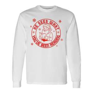 He Sees What You've Been Reading T-shirt à manches longues de Noël Tri Blend - Product Image 1