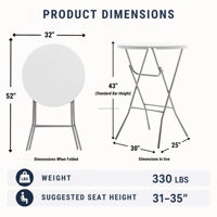 Table pliante légère de 32 pouces, style queue de coq, portable, en plastique, hauteur bar, plateau épaissi, cadre métallique, pieds verrouillables, pour salle à manger