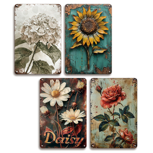 <span class=keywords><strong>Plaque</strong></span> murale décorative en métal rustique à motif floral (tournesol, rose, marguerite, hortensia) pour la maison, la <span class=keywords><strong>cuisine</strong></span>, thème jardin vintage - Product Image 1