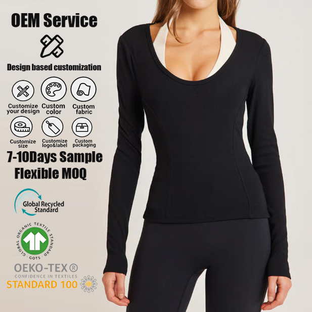 Breathable Quick Dry Athletic Running Workout Shirt Buttery Soft Workout Top 4-Way Stretch Long Sleeve Deep V Neck Yoga Shirt