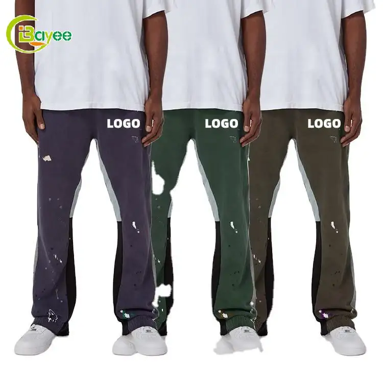 Oem Clothing Men'S Patchwork Joggers Pants Cotton Straight Leg Sweatpants Flare Sweat Pants Stacked Pants Men Blanks