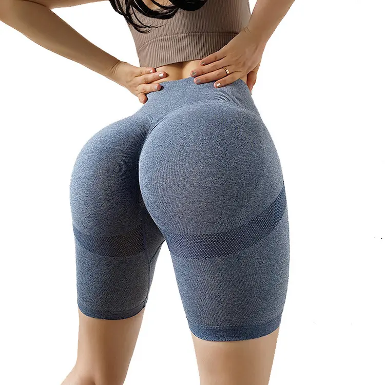 Factory OEM Attractive Sexy Seamless Activewear For Sports Girls, Plus Size Summer Booty Shorts + Yoga Bra Summer Clothing Set