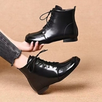 Bottines classiques à talon carré et épais pour femme, style britannique, à lacets, avec fermeture éclair latérale, nouvelle collection automne/hiver 2026