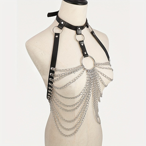 A Punk Fashion Faux Leather Sexy Strappy Design Suit with <strong>Strapless</strong> Upper <strong>Body</strong> and a Hundred Ties for Women - Product Image 4