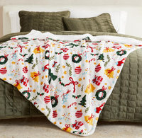 Jeté de Noël en sherpa - Couverture imprimée pour les fêtes, super douce, pour canapé, fauteuil ou lit - Douce, luxueuse et moelleuse, pour les fêtes