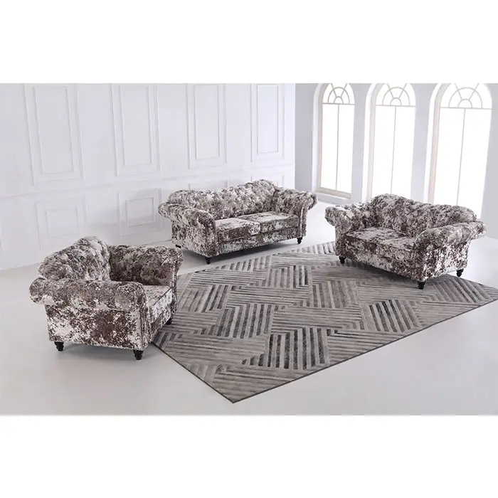 Modern Chesterfield Designer Sofa Home Living Room Furniture 123 Seat mottled grain Fabric Couch