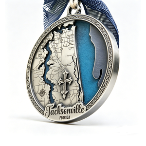 Colgante Decorativo Personalizado de Metal 3D con Mapa de Florida, Plata Antigua, Cruz Conmemorativa de la Ciudad, Brújula - Regalo de Graduación de Año Nuevo Chino - Product Image 2