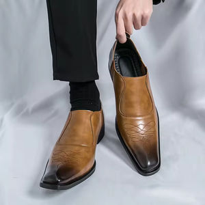 Men's Genuine Leather Business Closed Formal Dress Shoes Toe Lace-Up Groom's Wedding Thick Soled <b>Height</b> <b>Increasing</b> Derby Shoes - Product Image 5