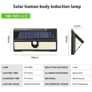 Luces Solares de seguridad para exteriores, 190 LED, Sensor de movimiento, inalámbrico, IP 65, resistentes al agua - Product Image 2