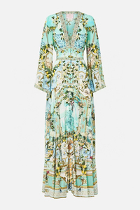 Vestido Largo de Seda Australiana <span class=keywords><strong>Camila</strong></span> con Cuello en V, Manga Larga, Estampado Floral, Satinado, Casual, Estilo Imperio, Estampado Digital, Lavable, Estilo Étnico - Product Image 5