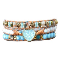 Bracelet de cœur en pierre naturelle à trois couches réglable fait à la main Bracelet de pierres précieuses perlé de tempérament unisexe pour femmes et hommes