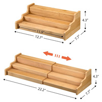 Étagère de présentation extensible à 3 niveaux en bambou pour épices, organisateur de placard de cuisine, vente en gros, du premier fabricant chinois