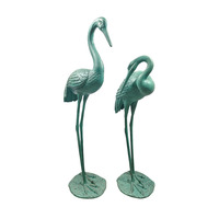 Ensemble de 2 statues de cigognes en aluminium, finition verdigris, sculptures d'oiseaux, décoration d'art pour jardin, patio, pelouse, extérieur