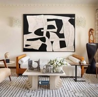 Grandes Peintures Abstraites Acryliques Artisanales Bohèmes Minimalistes Marron Noir Géométriques Texturées 3D Wabi Sabi Décoration Murale sur Toile