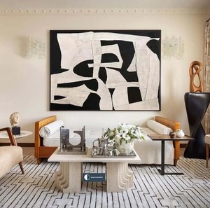 Grandi Dipinti Astratti Acrilici Fatti a Mano, Stile Boho Minimalista, Geometrici Marroni e Neri, Arte Murale su Tela 3D Testurizzata Wabi Sabi - Product Image 6