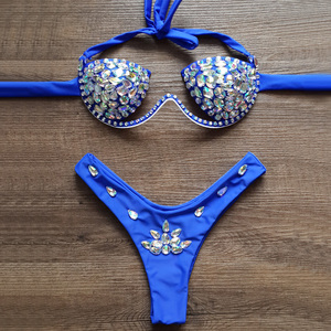 Groothandel Sexy <span class=keywords><strong>String</strong></span> <span class=keywords><strong>String</strong></span> Halter Bikini Strass Crystal Bikini Dancewear Diamond Set Badpak Vrouwen Badmode - Product Image 4