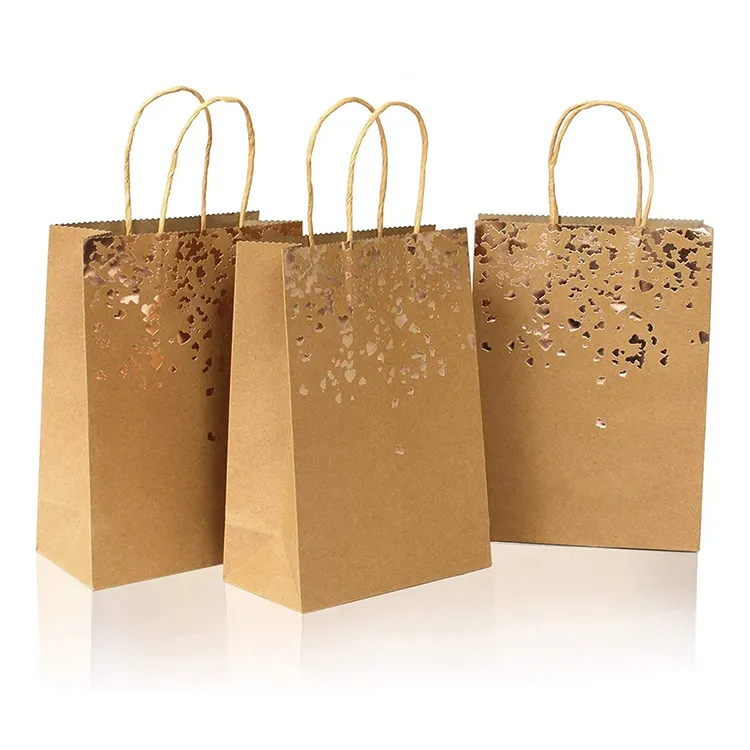 Kraft Paper Bag with Handles Solid Color Gift Packing Bags for Store Clothes Wedding Christmas Party Supplies Handbags