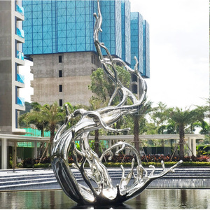 Escultura de Agua en Acero Inoxidable, Diseño Geométrico Abstracto, Decoración Artística Contemporánea para Jardín, Montaje en Suelo para Exteriores - Product Image 4