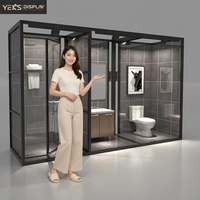 Cabine d'exposition moderne noir mat pour salle de bain, salle de simulation de salle d'exposition d'articles sanitaires, espace personnalisable pour toilettes, douche et meuble-lavabo
