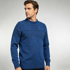 Pull en tricot torsadé pour homme, col rond, manches longues, couleur indigo, pull d'hiver, logo personnalisé - Product Image 3