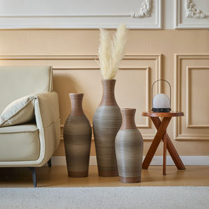 Juego de 3 Jarrones de Piso de Ratán de PVC Tejidos a Mano, Ratán de Imitación Hecho a Mano para Decoración de Casa de Campo, Jarrones Decorativos Marrones para - Product Image 6