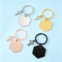 Ywyougang Porte-clés personnalisable en acier inoxydable, style vintage, avec breloque religieuse gravable, motifs grain de lin, grain de sperme de l'espoir, croix et hexagone