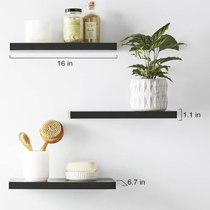 <b>Wall</b> <b>Mounted</b> Floating <b>Shelf</b> 3 Tier Black Wood Grain Durable Multipurpose For Bathroom Living Room - Product Image 2