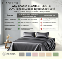 Parure de draps ajustés de luxe 100 % Tencel, rafraîchissante, écologique, toutes saisons, unie, 300 fils, garnie de soie, taille King, 4 pièces