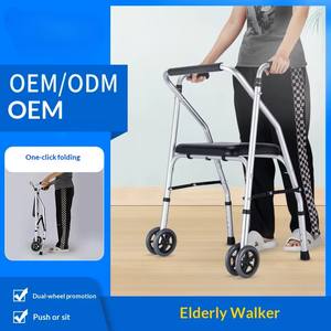 Déambulateur pliable multifonctionnel en aluminium renforcé à deux roues avec siège réglable pour le soutien à la marche des personnes âgées - Product Image 6
