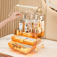 Boîte de rangement cosmétique moderne et minimaliste en plastique transparent JX avec double ouverture pour rouges à lèvres et soins de la peau