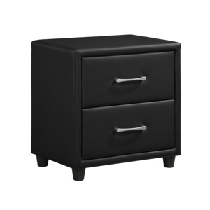 Comodino Contemporaneo in Ecopelle Nera con 2 Cassetti e Maniglie Argento, Arredamento Elegante - Product Image 4