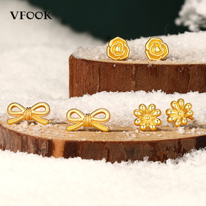 <span class=keywords><strong>Orecchini</strong></span> VFOOK in <span class=keywords><strong>Oro</strong></span> Puro 24K con Design a Fiocco Texturizzato, Ideali per Abiti Floreali - Product Image 3