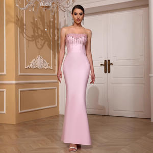 Vestido de Fiesta para Mujer, sin Tirantes, con Cristales de Diamantes Brillantes, Color Gris Plateado, Ajustado, Cintura Imperio, Recto, Digital - Product Image 1