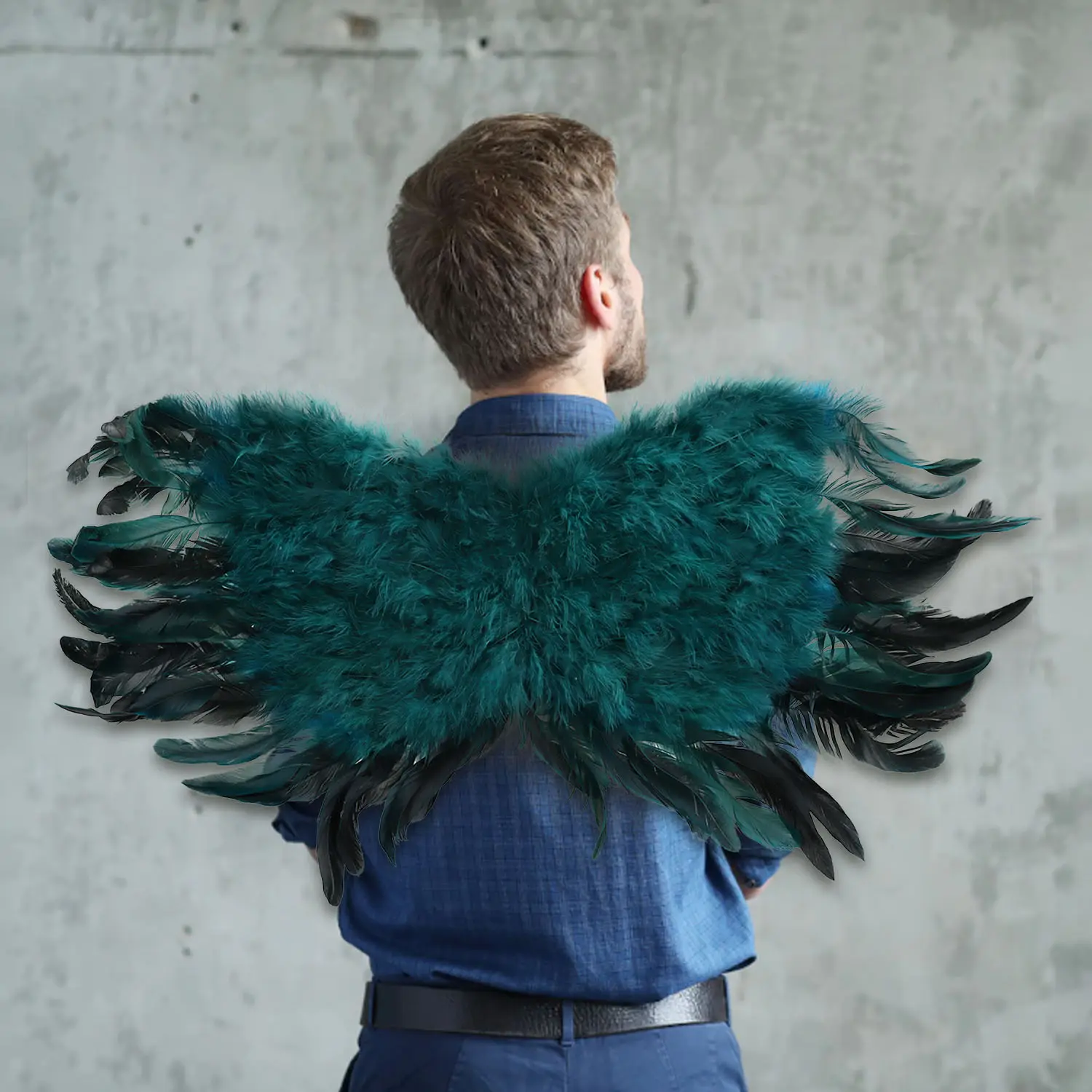New Halloween Deep Green Wings on the Back Kids Adults High Quality Feather Performance Props for School